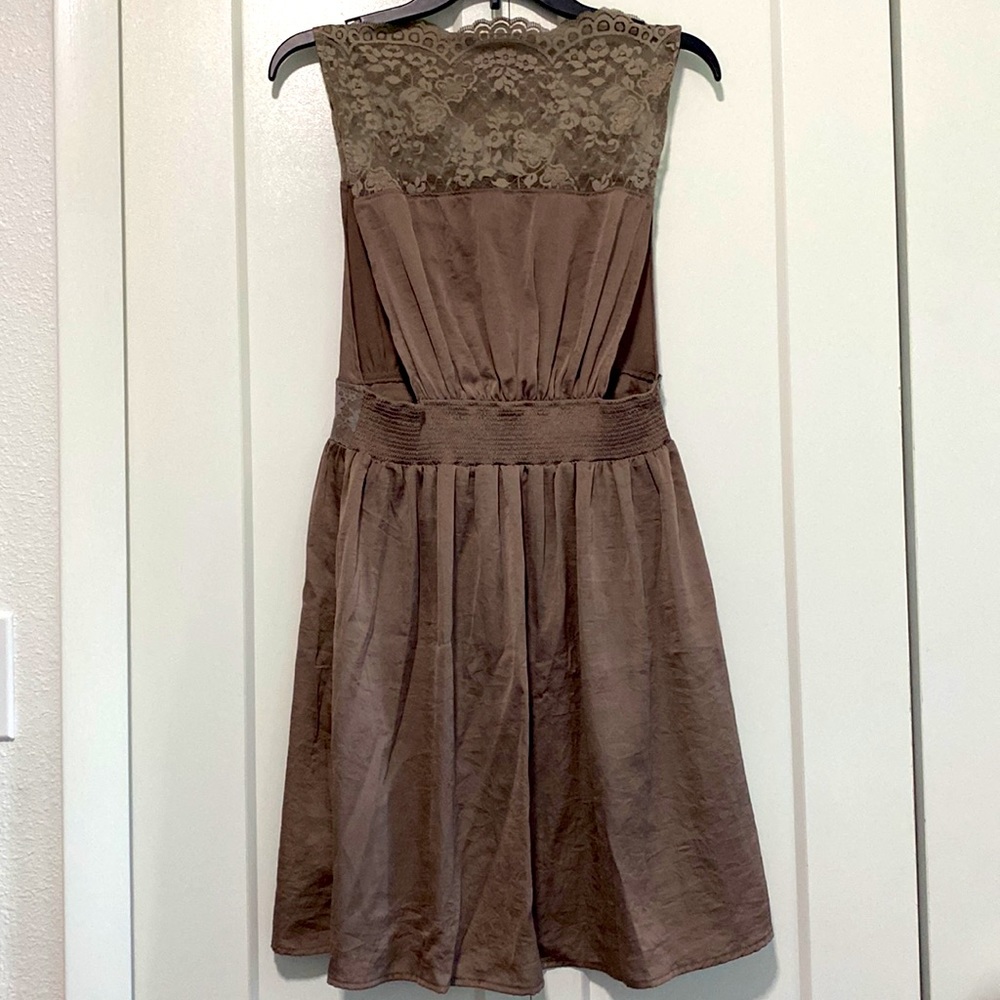 Free People Taupe Satin Lace Mini Dress |Size Medium - Picture 9 of 10